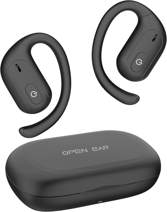 OpenSport Pro - Open-Ear True Wireless Bluetooth Headphones with Microphone, Earbuds with Rotable Earhooks, ENC Noise Reduction, Water and Sweat Resistant, 24 Hours Playtime, Black